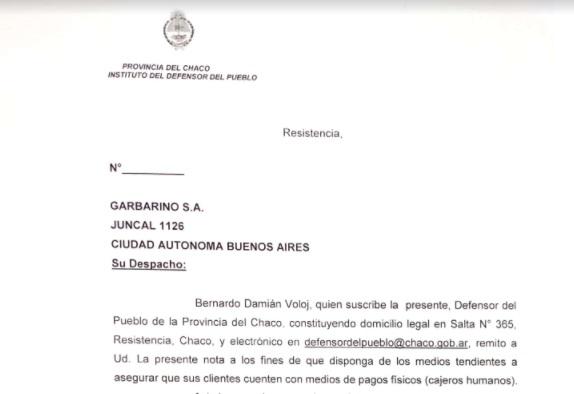 La Defensor a del Pueblo intima a Garbarino a garantizar medios de