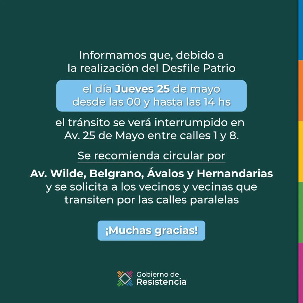 Este jueves se interrumpirá el tránsito en la avenida 25 de mayo