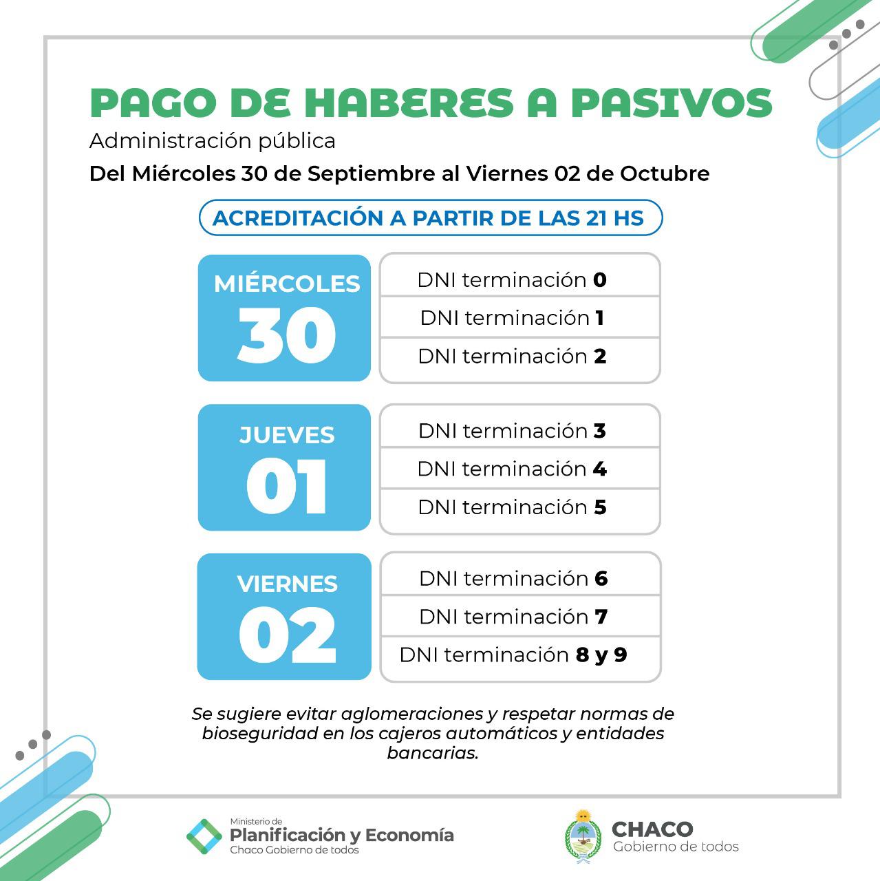 Pagos a estatales provinciales Pasivos desde el mi rcoles 30 y