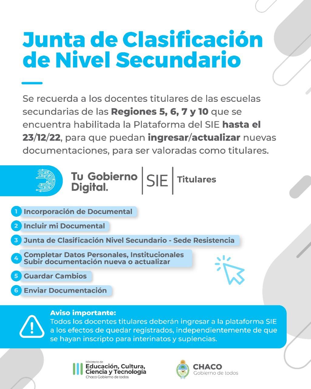 Docentes del Secundario Tienen habilitado el SIE para incorporar