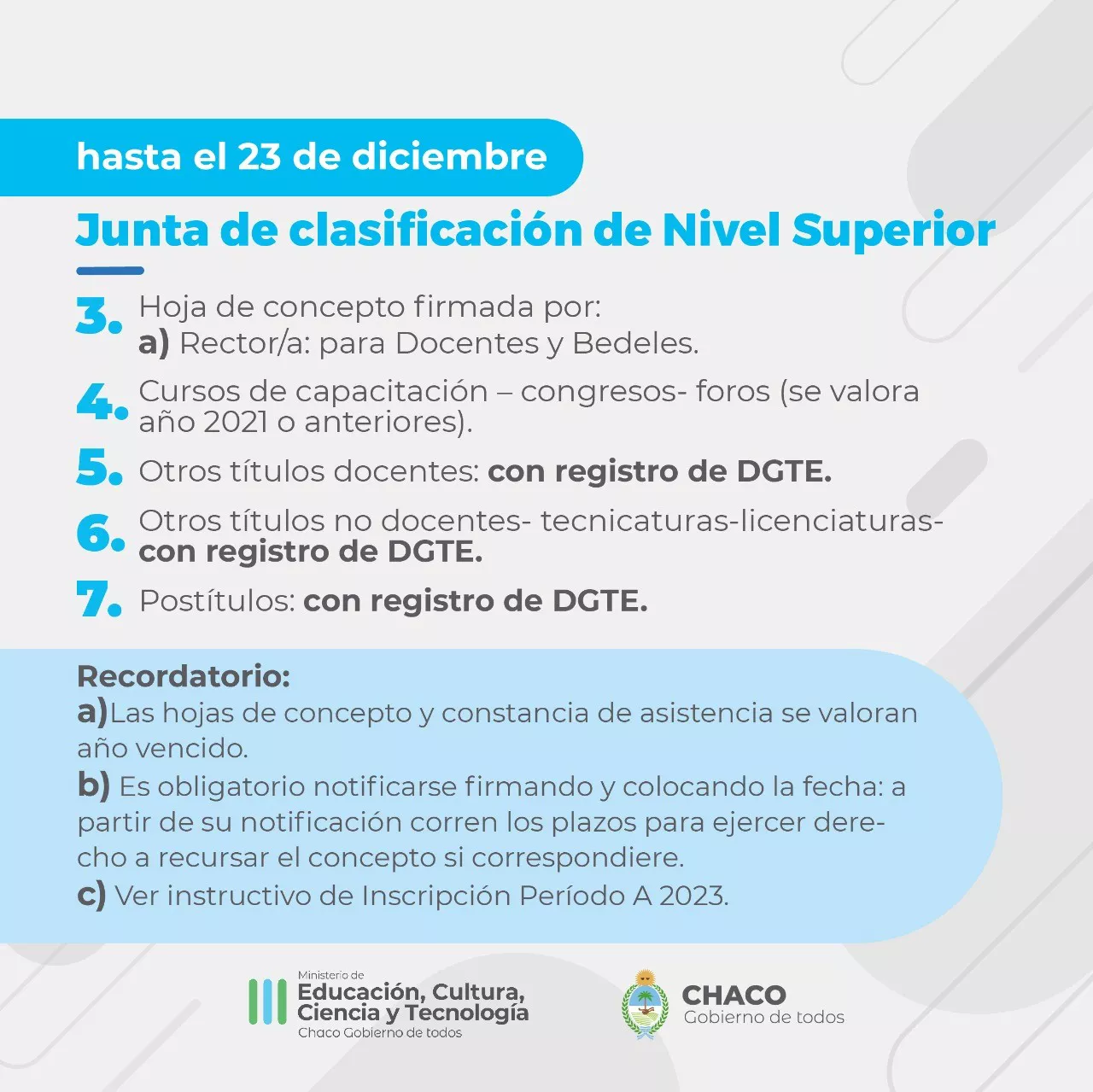 Nivel Superior Incorporan documentaci n al legajo hasta el 23 de