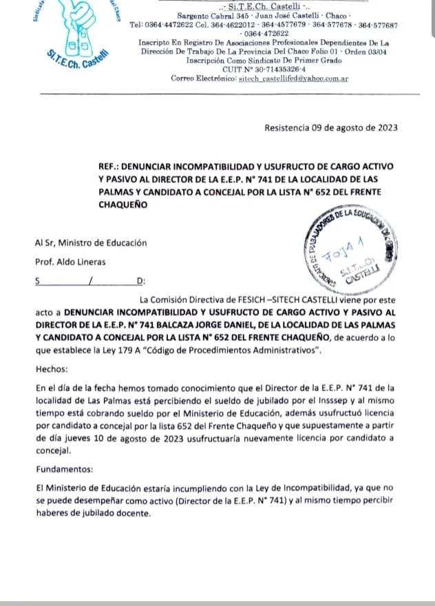 FESICh-SITECh-Castelli-Denuncia-incompatibilidad-de-candidato-a-concejal-23-08-09-01
