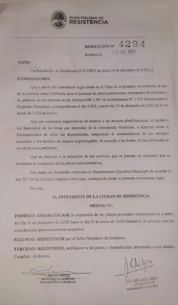 Municipalidad de Resistencia: Comienza la Licencia Anual Ordinaria