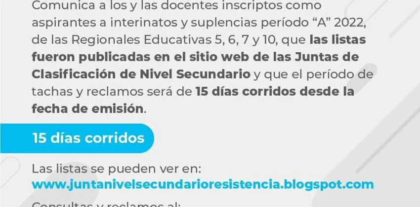 Nivel Secundario per odo de tachas para interinatos y suplencias