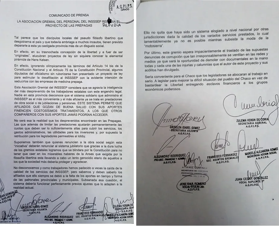 Gremio del Insssep- Rechazo a proyecto de Ley de prepagas 24-08-16