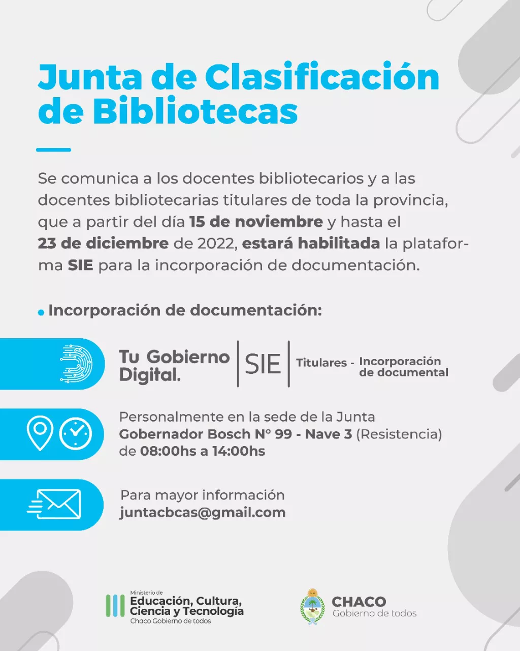 Docentes bibliotecarios Hasta el martes 15 se podr sumar