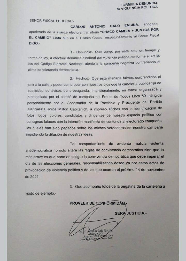 Desde Chaco Cambia Juntos por el Cambio denuncian