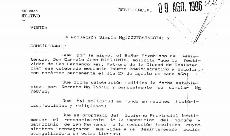 El jueves 27 ser asueto administrativo en Resistencia