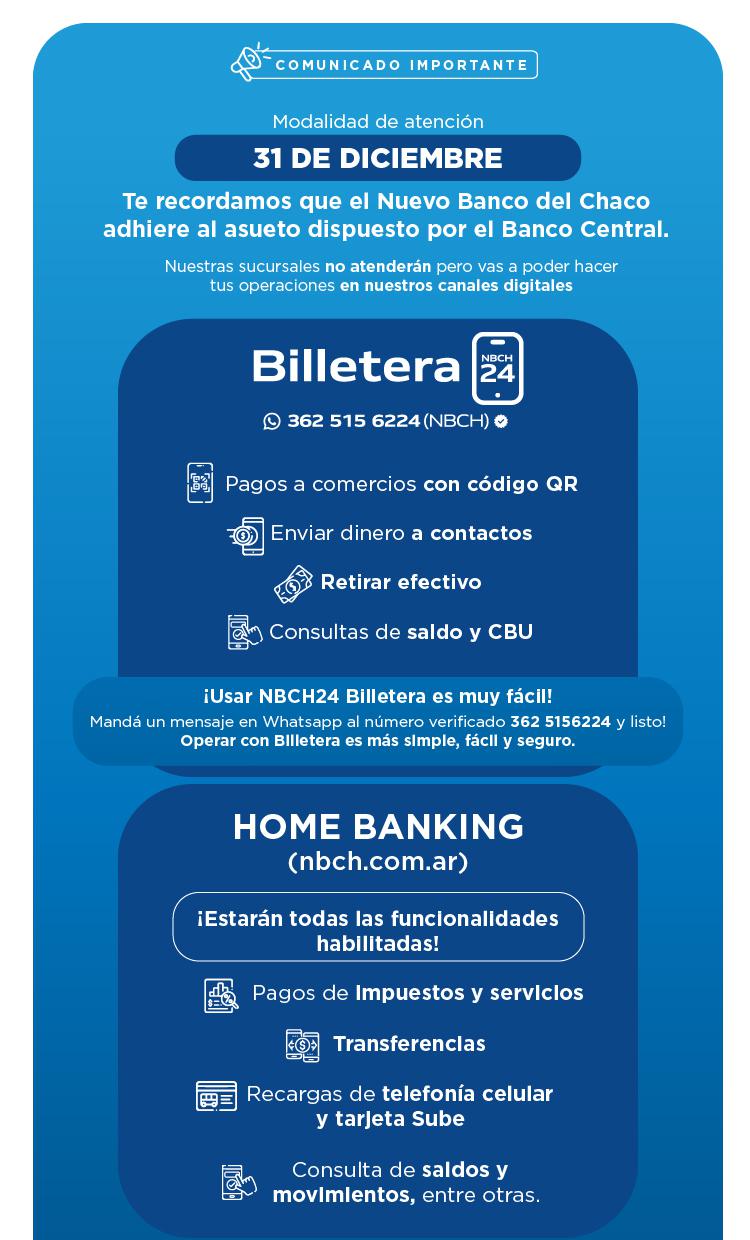 Nuevo Banco del Chaco sin atenci n el 31 de diciembre